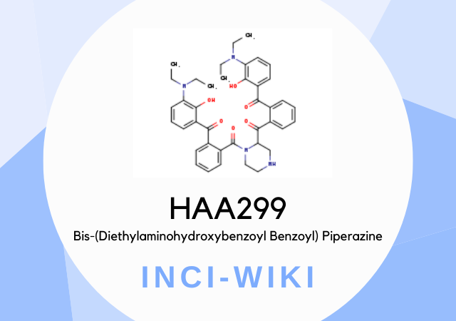 Molekülstruktur des UV-Filters HAA299 Bis-(Diethylaminohydroxybenzoyl Benzoyl) Piperazine